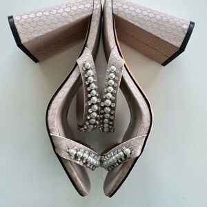 Karl Lagerfeld Cream Pearl and Rhinestone Paris Elegant Heels
